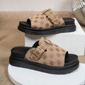 Plus size women's flat slippers  new arrival: premium thick-soled european and american style slip-on leather buckle strap one-strap roman sandals