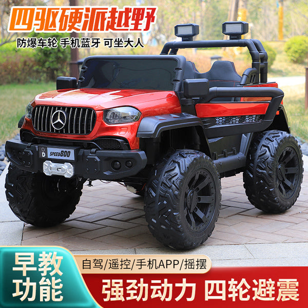 Children's electric vehicles can sit in four-wheel drive off-road vehicles with early education music boys and girls four-wheel remote control car stroller