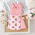 fashionsummer new pure color vest lapel a-line shorts skirt all-in-one children's clothing suit sweet cool style girl