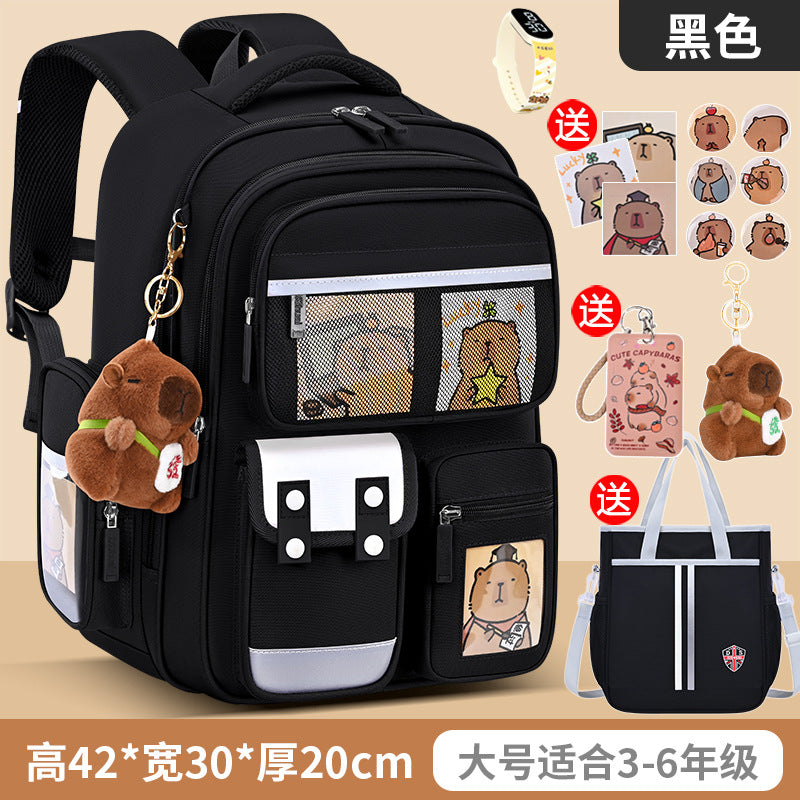 Capybara backpack - perfect for elementary school students (grades 1-6), boys and girls. spine-protecting, lightweight, and extra-sized