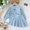 New autumn/winter girls' korean style knitted sweater set: bowknot long-sleeve pullover top and midi skirt two-piece outfit