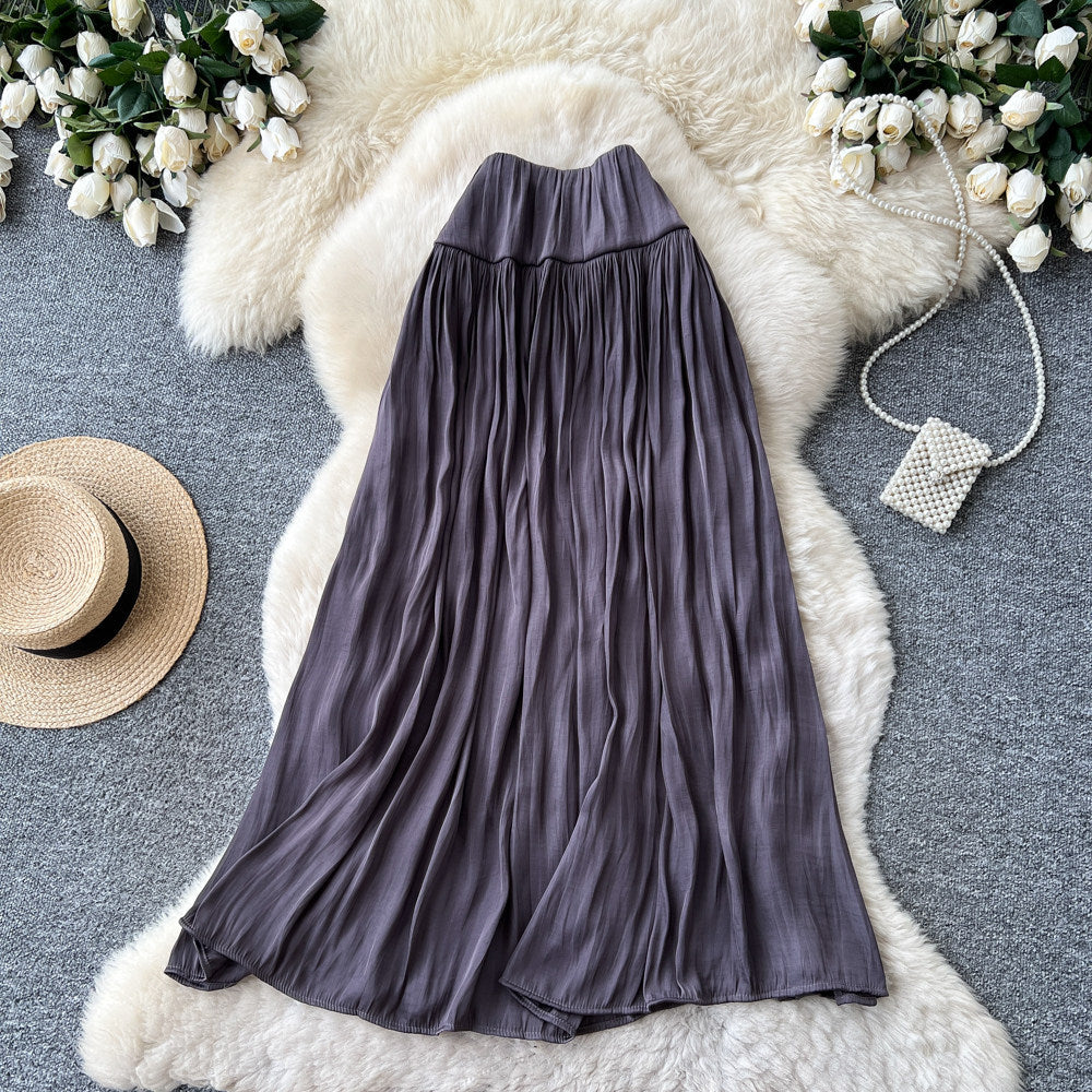 K-style high waist pleated draped skirt women's spring summer a-line large hem work clothingelegant long skirt gentle multi-color