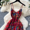 Luxury camisole dress for women -  summer collection: floral print, cinched waist, elegant, maxi length, french style