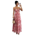 Women's halter neck backless bow tie waist long dress, perfect for vacation and casual wear, summer fashion apparel