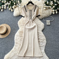 Korean style commute knit sweet & chic dress - women's short sleeve polo collar slim fit a-line dress - high-end design
