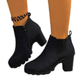 plus size thick high-heeled short boots for women  fall and winter new arrivalfashion round toe plaid elastic slip-on feet boots for women