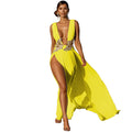 New arrivalfashion women's long skirt sexyfashion wedding evening dress deep v high slit part large swing mop long skirt