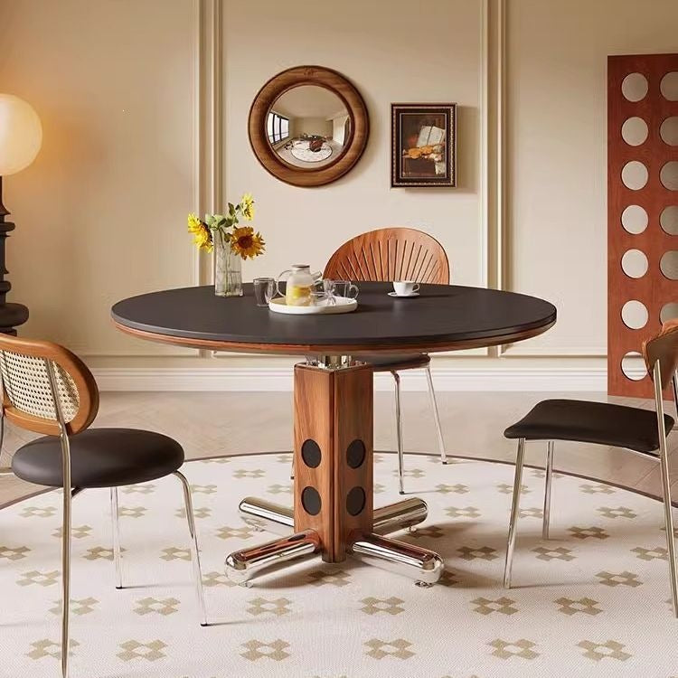 Round table retro style retro round dining table small apartment negotiation scandinavian bauhaus solid wood slate for home dining table