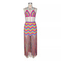 e-commerce: european and american style sexy handmade crochet wavy tassel beach cover-up dress set