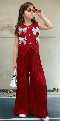 new european and american style girls' suit vest top + wide-leg pants - european and american cross-border children's outfit set