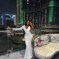 European and american cross-border women's fashion:  autumn new arrival - solid color one-sleeve deep v-neck bodycon elegant long dress