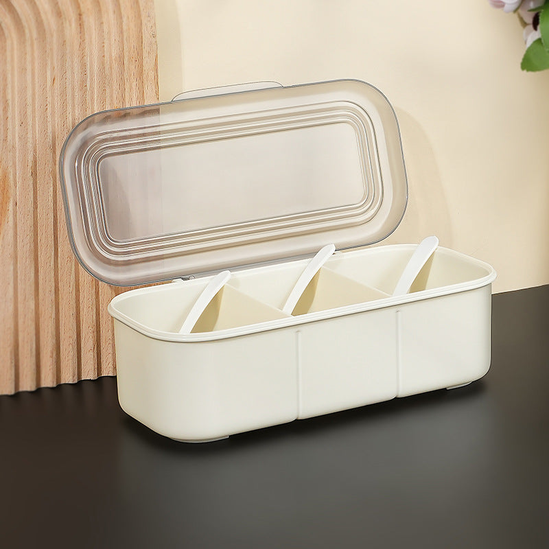 Japanese-style minimalist seasoning box kitchen supplies spice jar salt shaker with spoon transparent multi-compartment with lid for home use