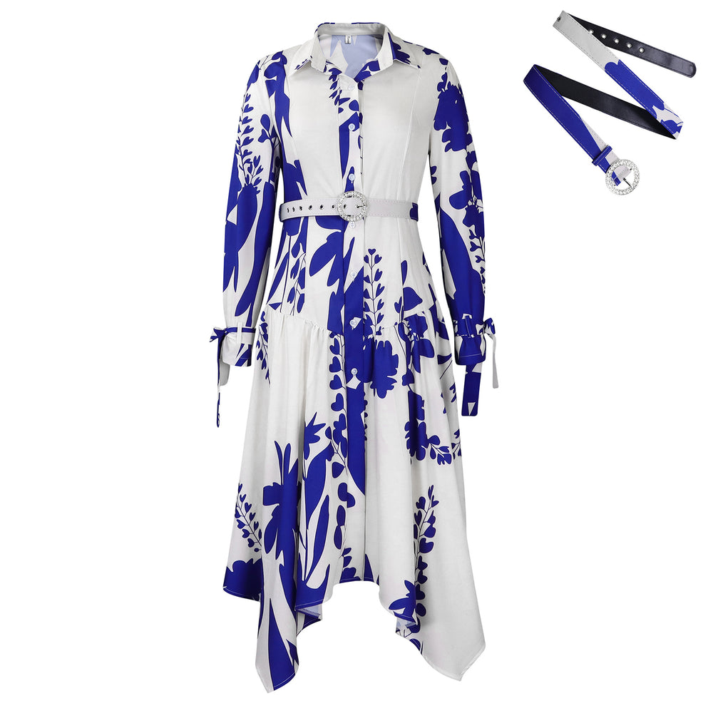 D3264 cross-border fashionplus size women's clothing  new elegantprinting asymmetrical lapel foreign trade dress