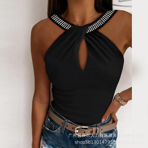 Women's new clothing 2022  , European and American women's clothing hot drill hollow slim top