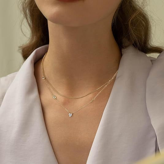 European and american style layered heart rhinestone pendant stainless steel necklace - women's high-end, light luxury clavicle chain wholesale