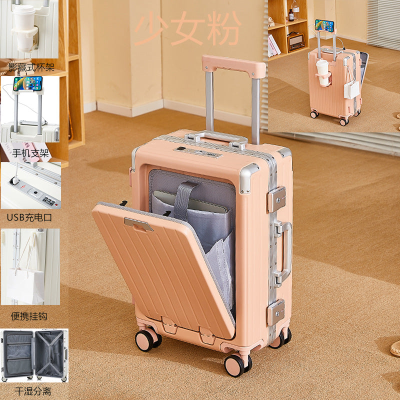 New suitcase multi-functional aluminum frame front opening suitcase trolley case smart travel bag colorful parent-child