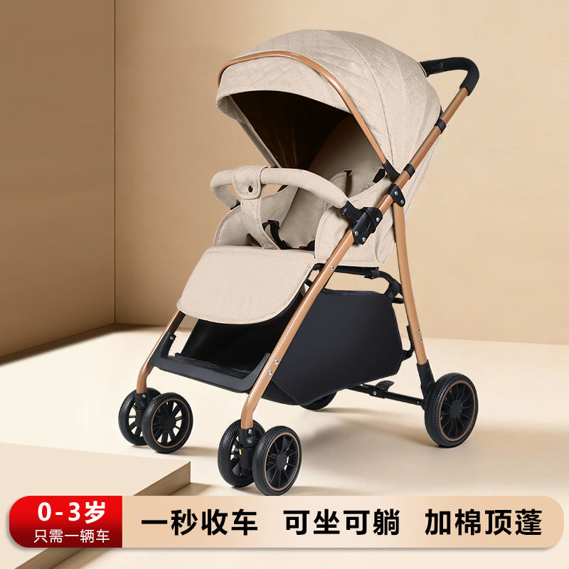 Baby stroller - reclining, multi-functional, one-click fold, lightweight, high-view, heavy-duty shock absorption