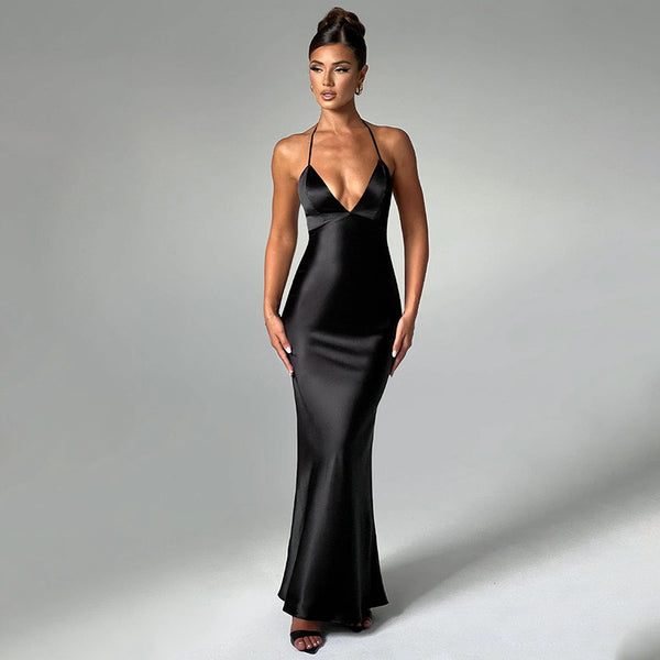 wish  new dress, sexy fashion V-neck backless long slim suspender dress dress