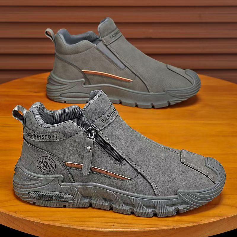 2025 autumn new trendy men's shoes zipper slip-on non-slip thick sole outdoor work boots martin style fashion shoes