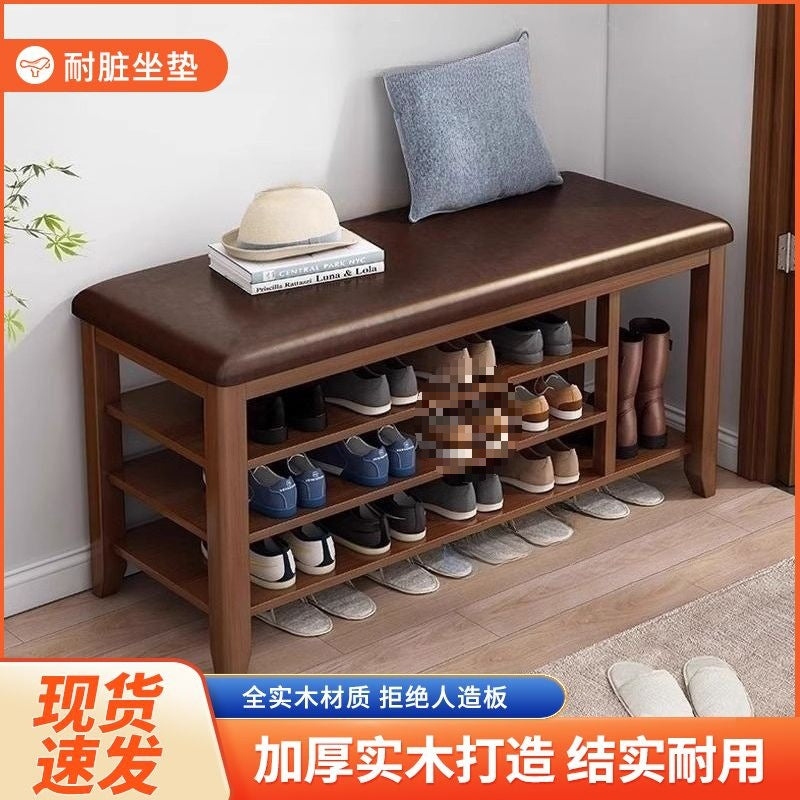 All solid wood multi-layer shoe rack, seated shoe changing stool at the door, narrow small shoe cabinet and stool outside the door of the household entrance