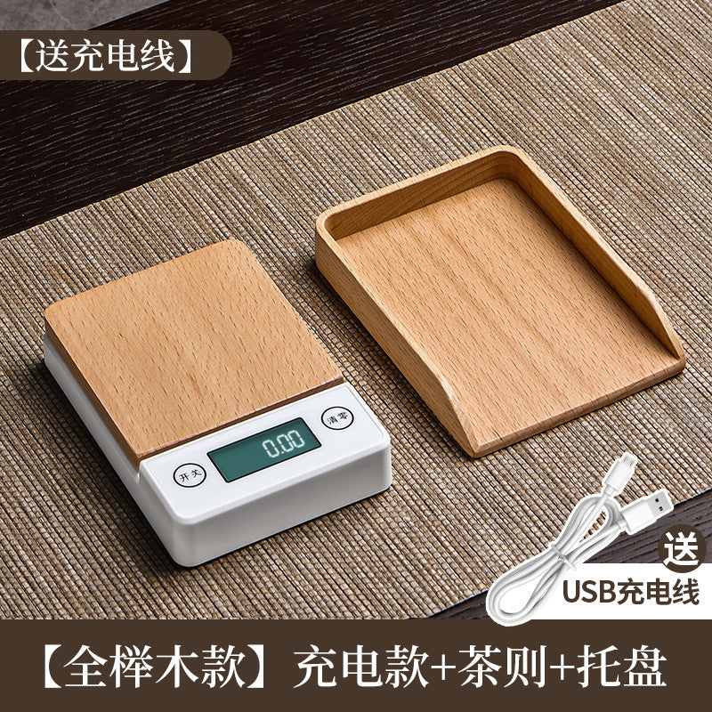 Tea digital scale walnut wood tea scale solid wood kitchen scale gram scale food scale tea set accessories rechargeable mini tea scale