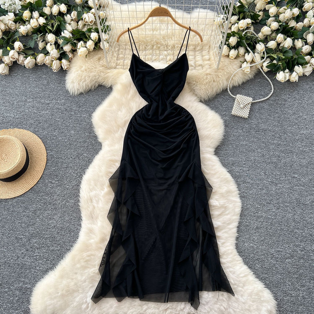 Goddess-style design: subtle twist knot cami dress - women's  summer collection - ruched waist, asymmetrical maxi dress