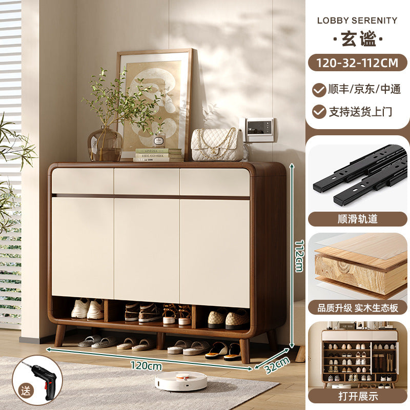 Shoe cabinet household entrance home storage integrated against the wall indoor entrance corridor corridor 2025 explosion solid wood shoe rack