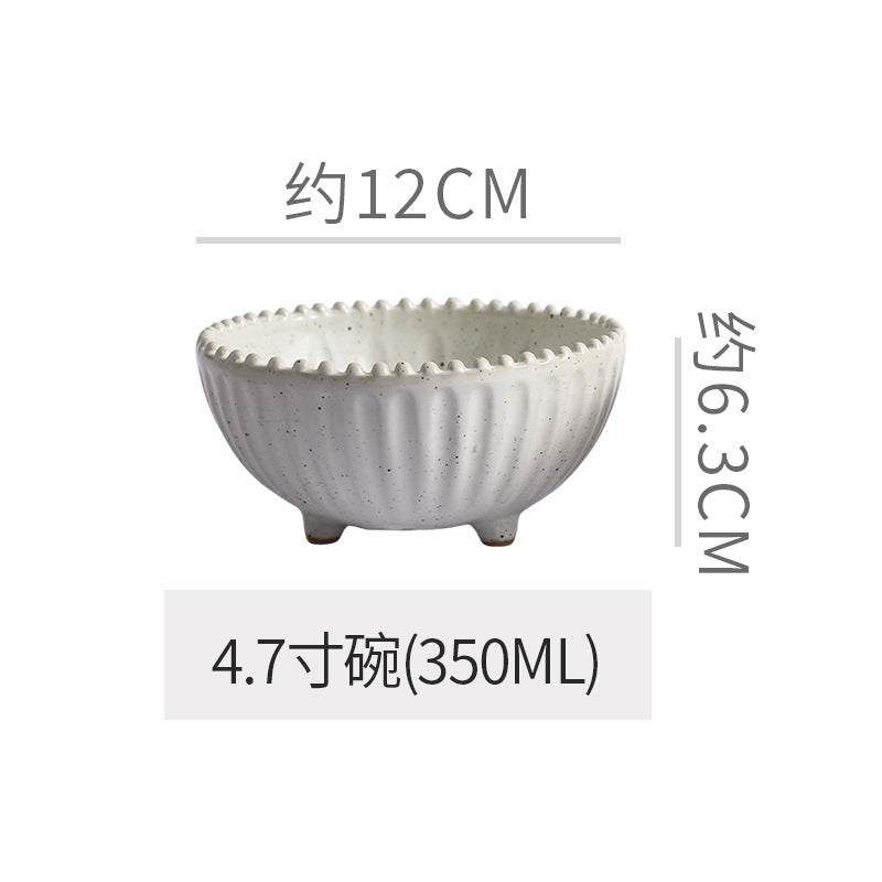 Vintage-style rustic ceramic bowls, plates, and dishes - creative beaded edge steak plates and dessert bowls for restaurants and hotels - premium presentation