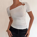 High-end, cool girl style t-shirt -  summer collection - tk  export women's slim-fit, waist-cinching, solid color short sleeve top