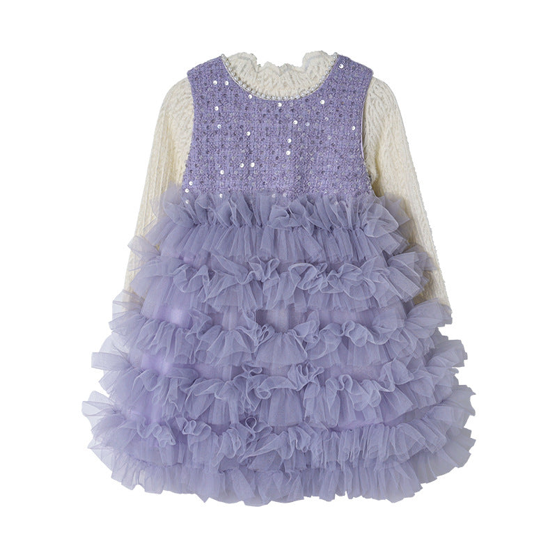 Girls' dress - spring  new korean style sweet tutu dress with lace top and underskirt