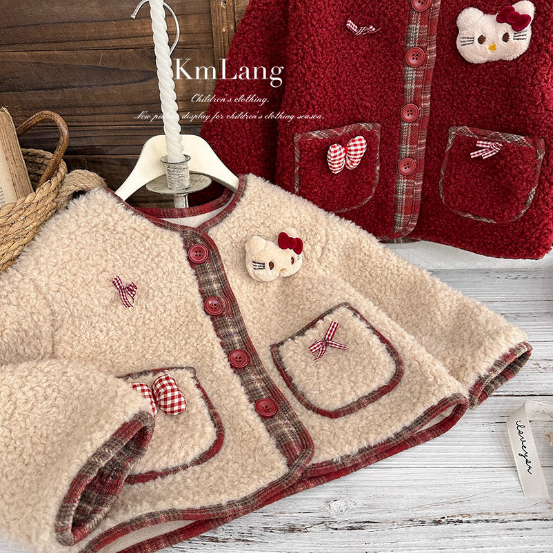 Girls' outerwear: autumn/winter  new styles - chic baby princess kids' lambswool top