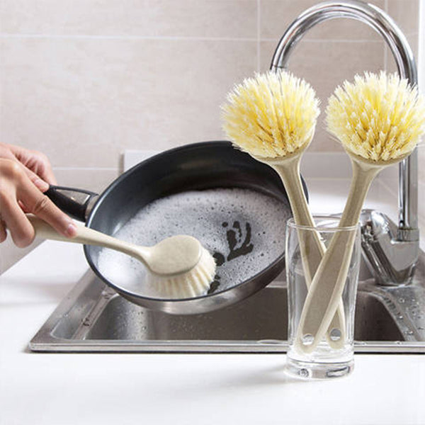 With handle to decontaminate, wash the pot, brush the pot, wash the dishes without oil, with handle, long handle to brush the pot, brush the pot, wipe the pot, kitchen cleaning brush