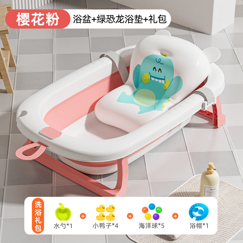Large collapsible baby bathtub - portable baby bathtub for home use - infant and toddler bath seat - plastic newborn and children's bath supplies