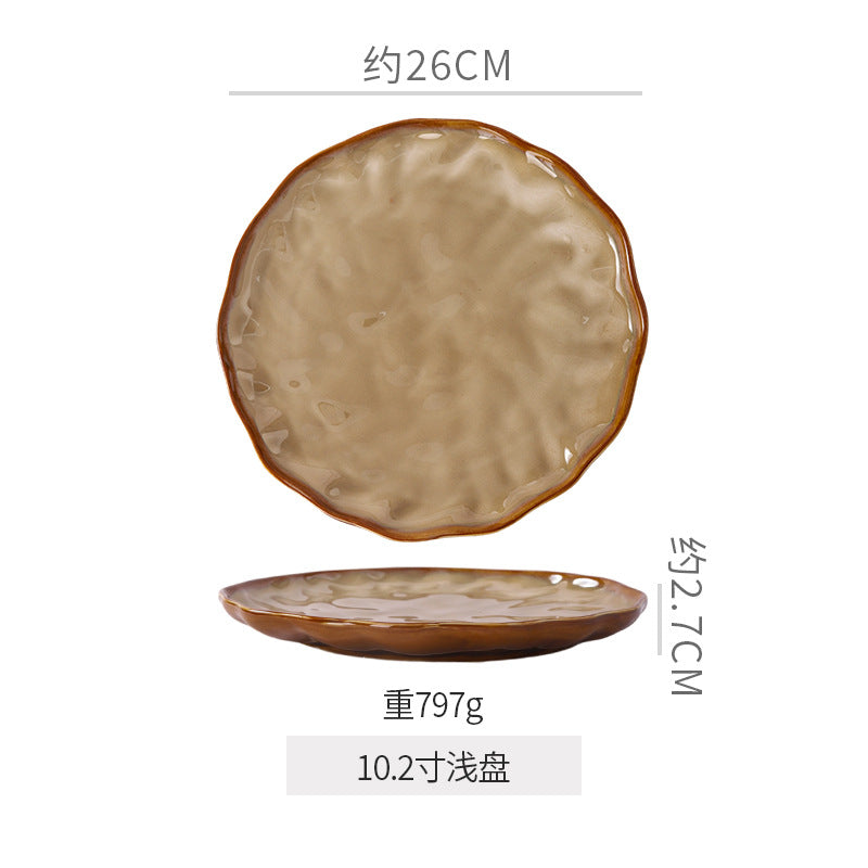 Retro casual kiln style ceramic special-shaped bowls, plates, household fruit salad bowls, ceramic steak plates, fish plates, vegetable plates
