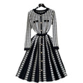 Accessible luxuryfall and winter tweed styledressfashion metal buckle waist contrast colorpleated chidori gridsknitting bottom skirt