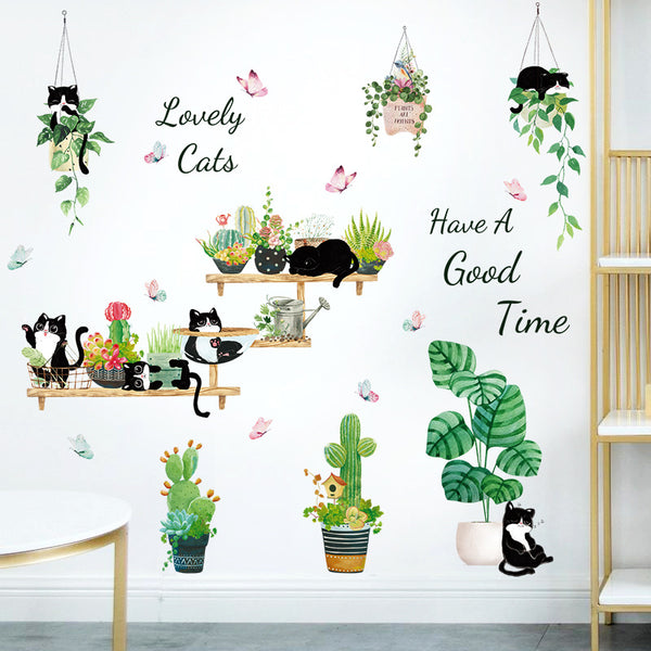 New Nordic potted black cat wall sticker porch dormitory bedroom bedside cabinet background decorative sticker HT94022