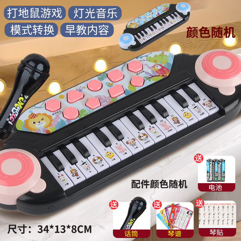 Children's electronic keyboard piano with microphone - ages 1-3-6 - musical light-up gopher toy - beginner's starter kit for babies