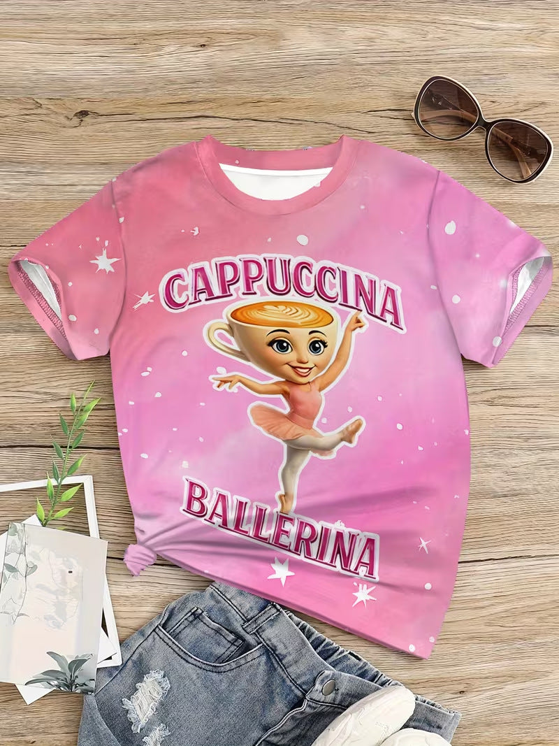 Kids' t-shirts, cross-border bestsellers featuring trendy elements, 3d digital print summer girls' casual fashion crew neck short sleeves
