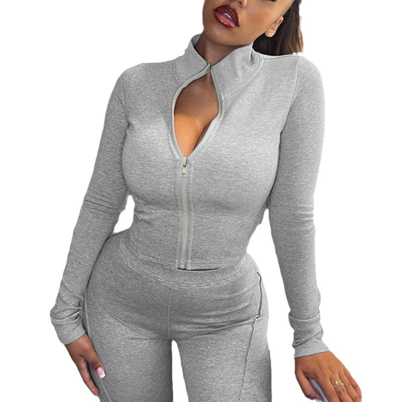 Cross-border autumn and winter new cardigan top slim-fit hip-wrapped trousers two-piece suit European and American fashion casual women's clothing