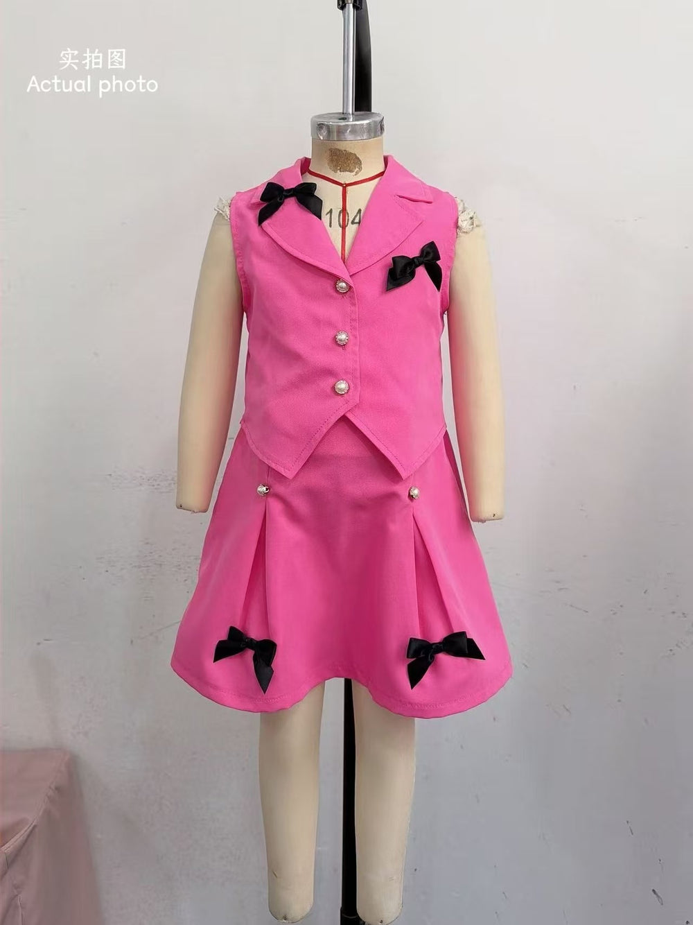 hot-selling  export fashion two-piece set: sweet & cool vest with bow and a-line skirt