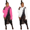 Fall and winterfashion women's sweatshirtfashionloosepatchworklaceasymmetricalcasualsweatshirt  hot sale