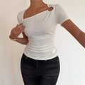 High-end, cool girl style t-shirt -  summer collection - tk  export women's slim-fit, waist-cinching, solid color short sleeve top
