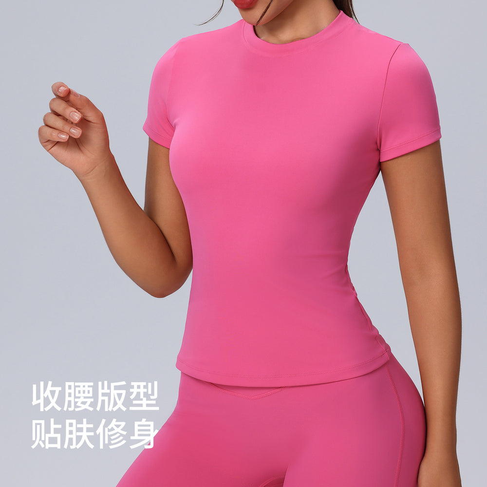 new arrival round neck fitness wear short-sleeved women's quick-drying breathable tight-fitting sportswear outdoor running yoga wear tops