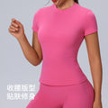 new arrival round neck fitness wear short-sleeved women's quick-drying breathable tight-fitting sportswear outdoor running yoga wear tops