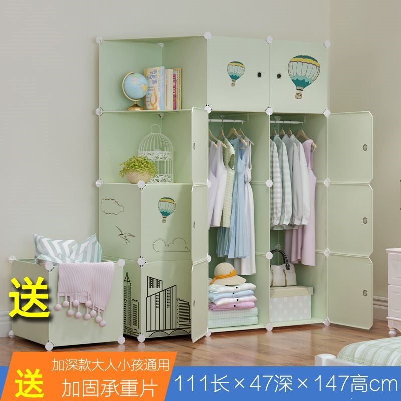 Simple wardrobe for home bedroom cabinet rental house simple folding assembly dormitory reinforced baby kids wardrobe cupboard