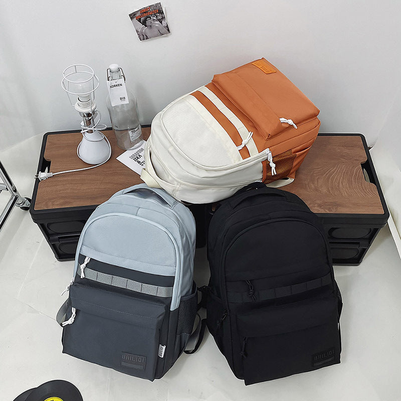 Schoolbag patchworkcontrast colorcasual travel junior high school student backpack large capacity water-repellent abrasion resistant dirty backpack
