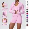 seamless pure color high-elastic tight-fitting breathable shortoutwear yoga suit sports running fitness three-piece set