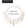 Vintage multi-layer faux pearl necklace, european and american fashion, unique design with diamond-accented cross pendant, choker necklace