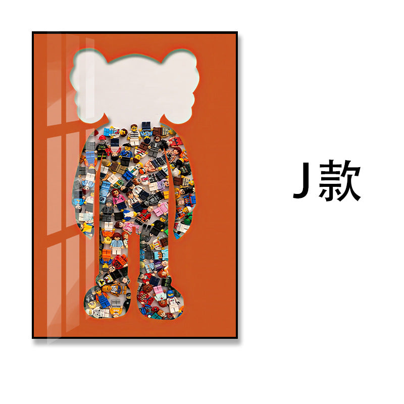 Kaws tide brand living room decorative painting modern real Lego building block cardboard floor hanging painting porch walkway crystal porcelain painting