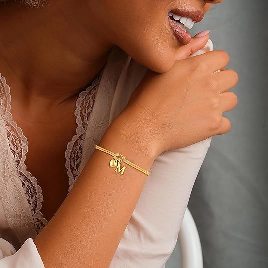 Amazon's new round snake bone fashion 18k gold plated couple friendship letter bracelet factory